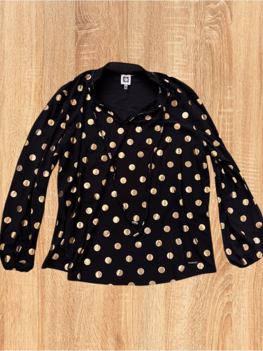 Anne Klein Black Top with Gold Polka Dot Accent